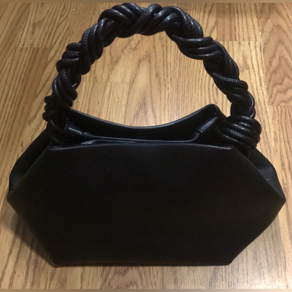 Expressions NYC Black Vegan Leather Handbag Braided Top Handle NWOT